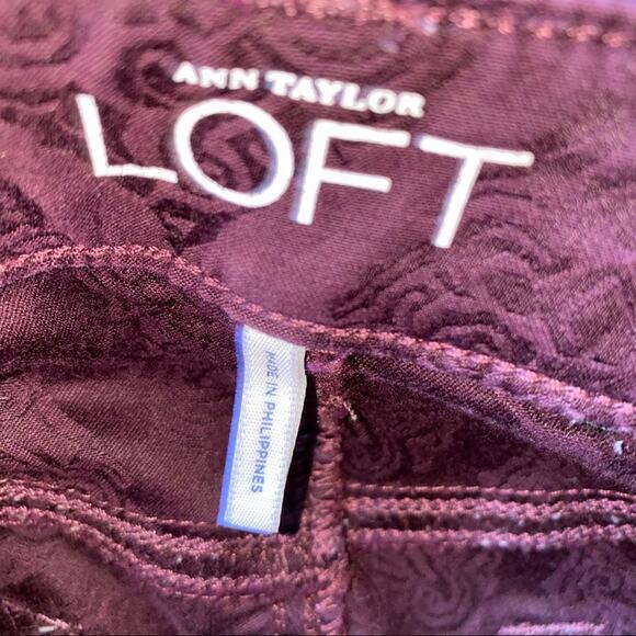Ann Taylor Loft Modern Skinny floral embroidery print burgundy jeans 26/2 - Picture 8 of 10